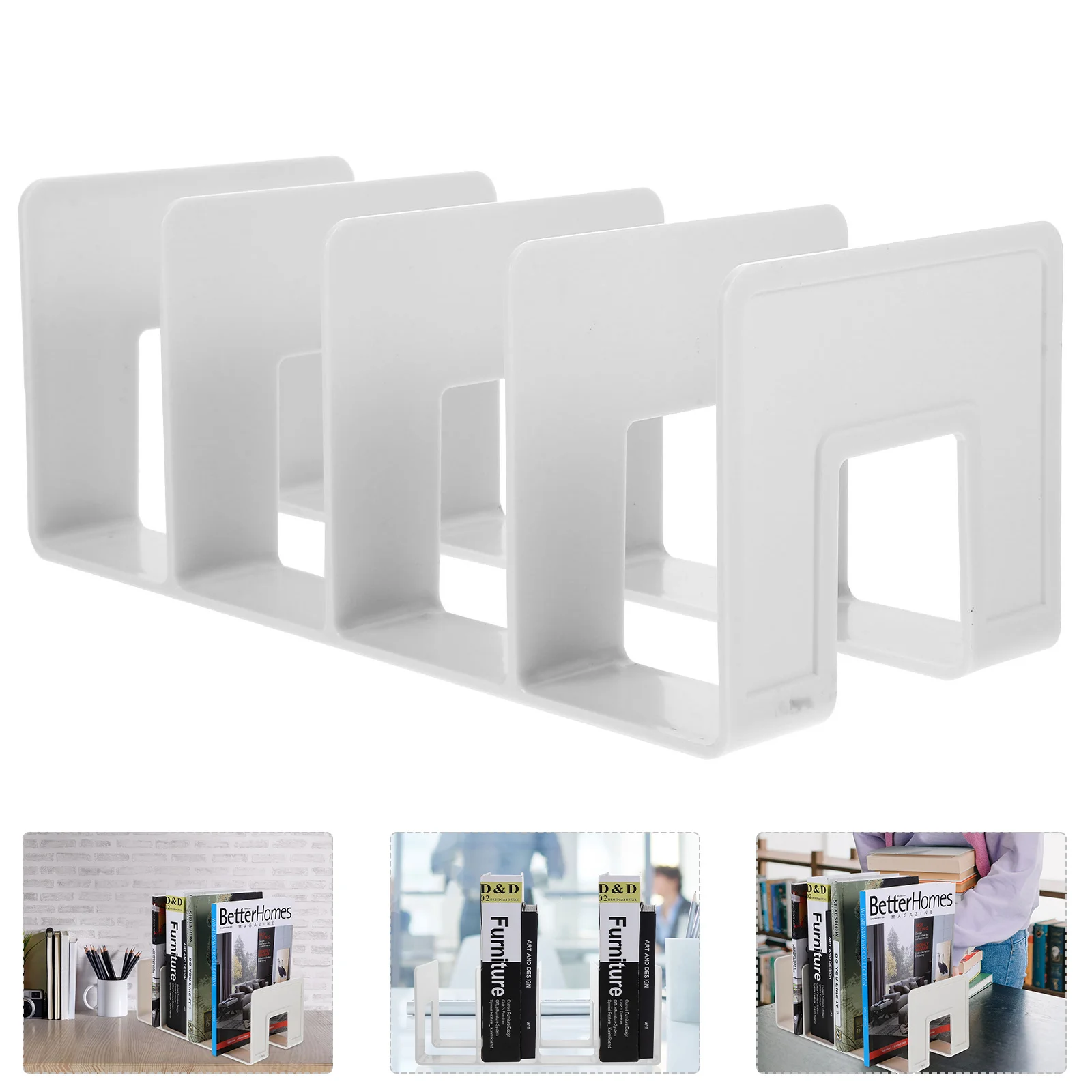 منظم كتب بلاستيكي لسطح المكتب، لمسة نهائية مصقولة، سطح خالٍ من الأزيز، رف كتب مستقيم بديكور، نهايات كتاب بلاستيكية