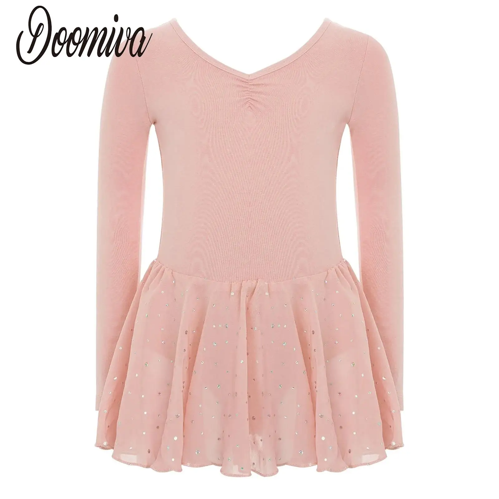 

Балетные трико, танцевальное платье для девочек, танцевальный костюм-пачка, платье-купальник с длинными рукавами и рюшами спереди для разминки, тренировочное выступление