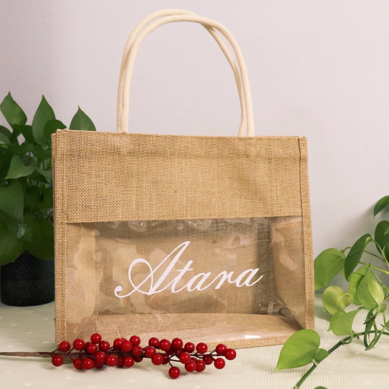 Personalized Bridesmaid Burlap Gift Bags Custom Jute Tote Bags Bridesmaid Gifts Wedding Gift Beach Bag Girlfriend GIFTS