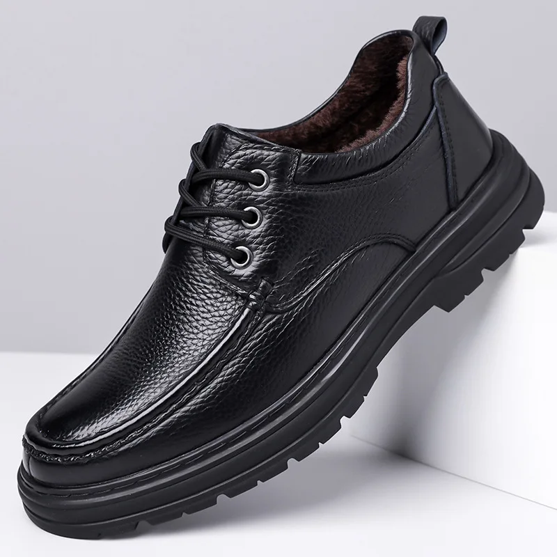 

Men's business leather shoes, genuine leather top layer, cowhide, comfortable soft sole, fleece casual leather shoes
