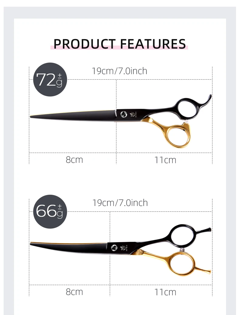 Fenice Professional Schwarz und Gold zweifarbige Hunde pflege Schere für kleine Hunde gerade gebogene Ausdünnung schere – Detail 10