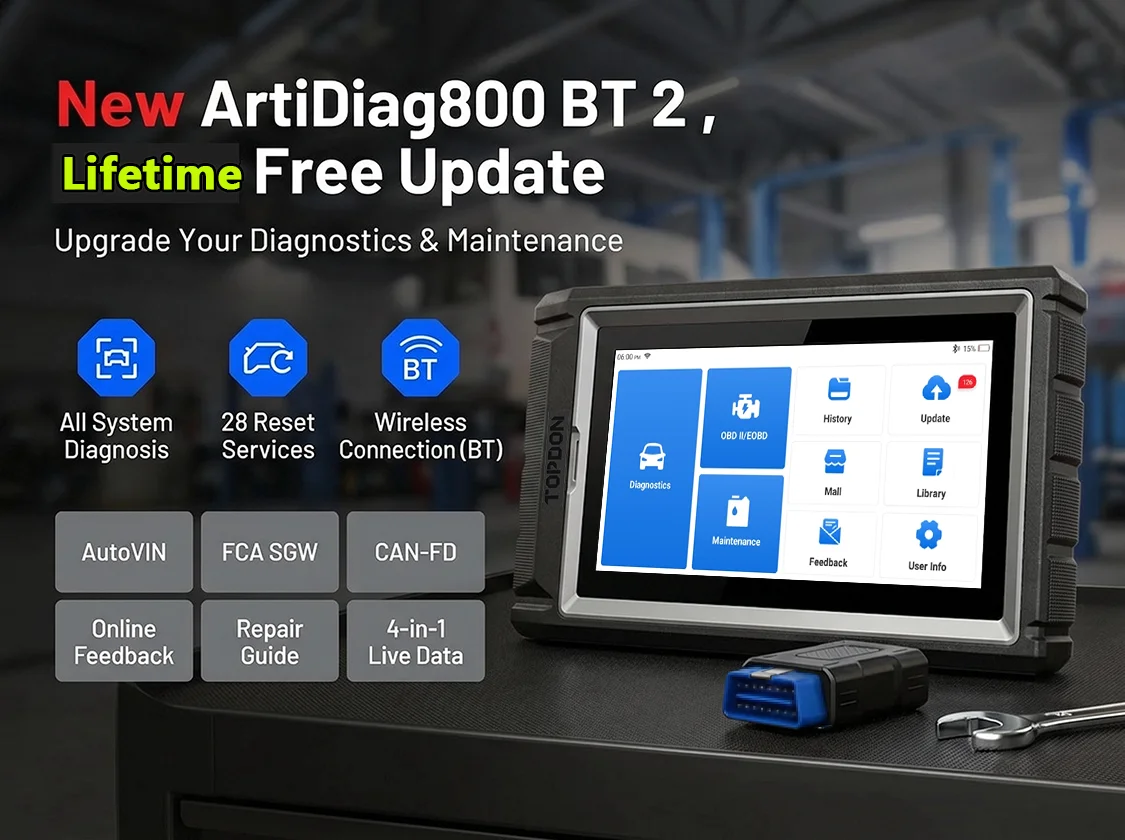 TOPDON AD800 BT 2 OBD2 All System Scanner Professional Car Diagnostic Tool Automotive Scanner Active Test  AUTOVIN Scanner