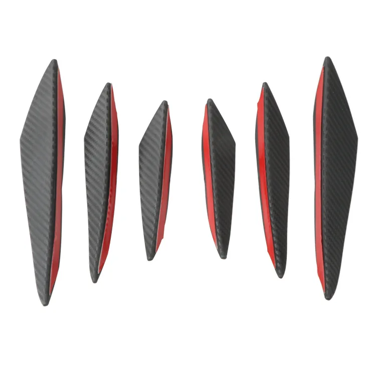 6pcs Universal Rubber Car Front Bumper Lip Protector Rear Diffuser Black Carbon Fiber Spoiler Splitter Wing Protection Guard