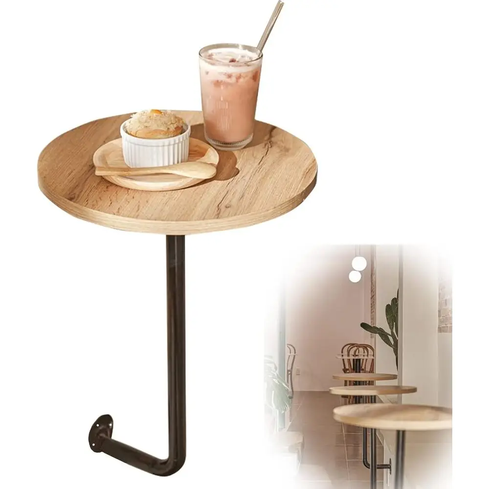 

Retro inish Round Pub Bar Table or Cae Living Room Dining Room Kitchen Counter and Bistro - 15.7in Wood Top and 19.6in Height Ir