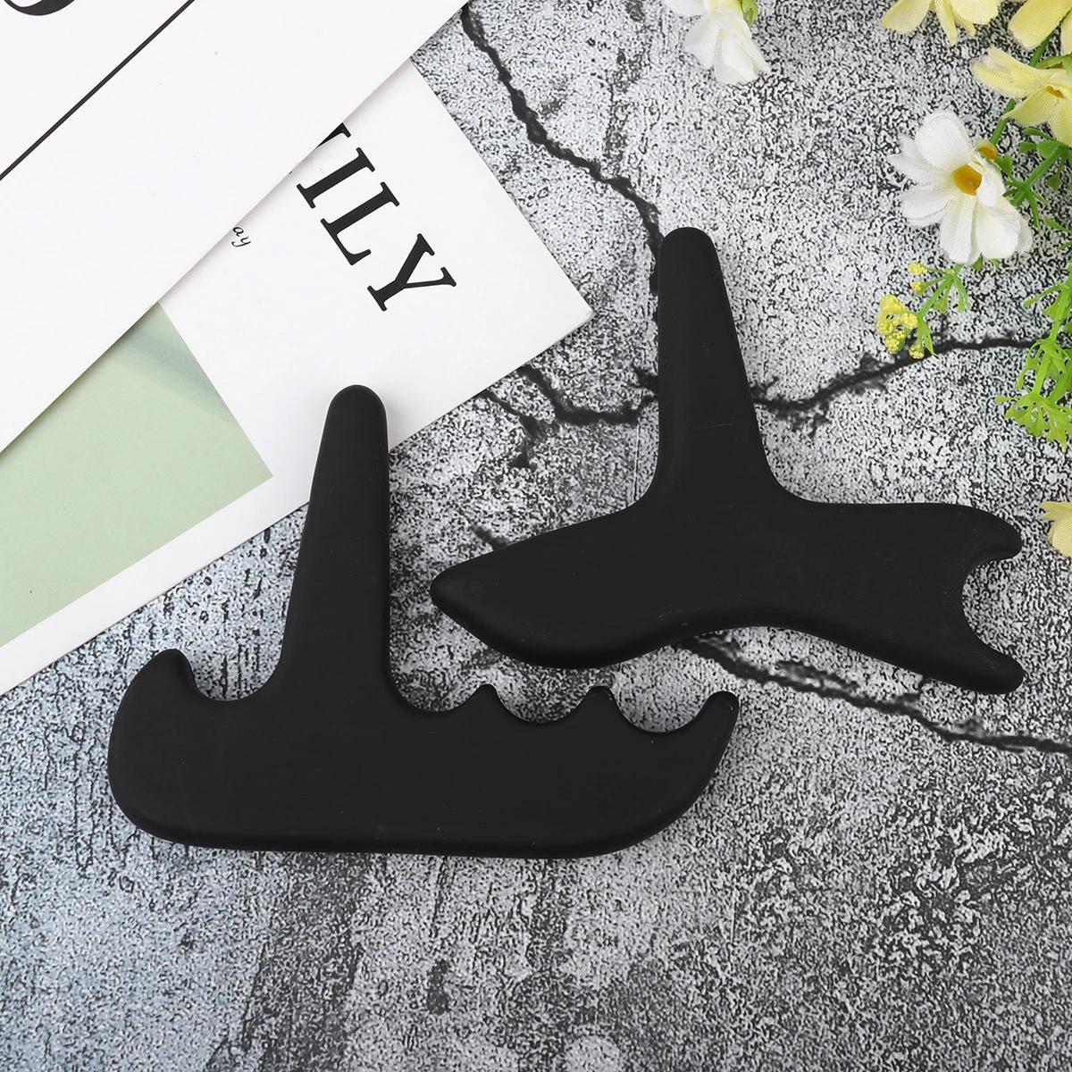 

2pcs Obsidian Gua Sha Therapy Plate Scraping Tool For Massage Smooth Durable Treatment Bar Swallow Tail Tiger Mouth Design