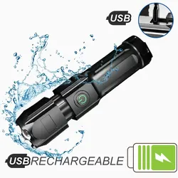 Potente linterna LED recargable por USB 18650, resistente al agua, Zoom, pesca, caza, Camping, 100.000 lúmenes, táctica, LED FL