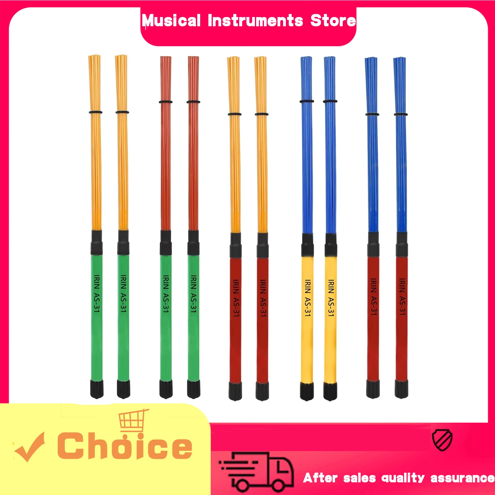 IRIN AS-31 Drumstick Brushes Drum Brushes Nylon Bundle Sticks High Strength Aluminium Alloy Handle Percussion Accessories&Parts