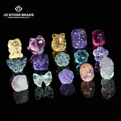 1 Pcs Natural Fluorite Carved Cute Animals Shape Bead Fox Pixiu Cartoon Kind With Holes For Jewelry Making Diy Pendant Accessory