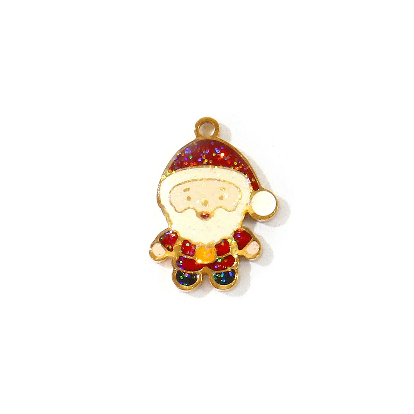 2 Stück Weihnachts-Glitzer-Emaille-Anhänger Weihnachtsmann Schneemann Schneeflocke 304 Edelstahl 18K Vergoldete Anhänger DIY Halsketten-Herstellung – Detail 3