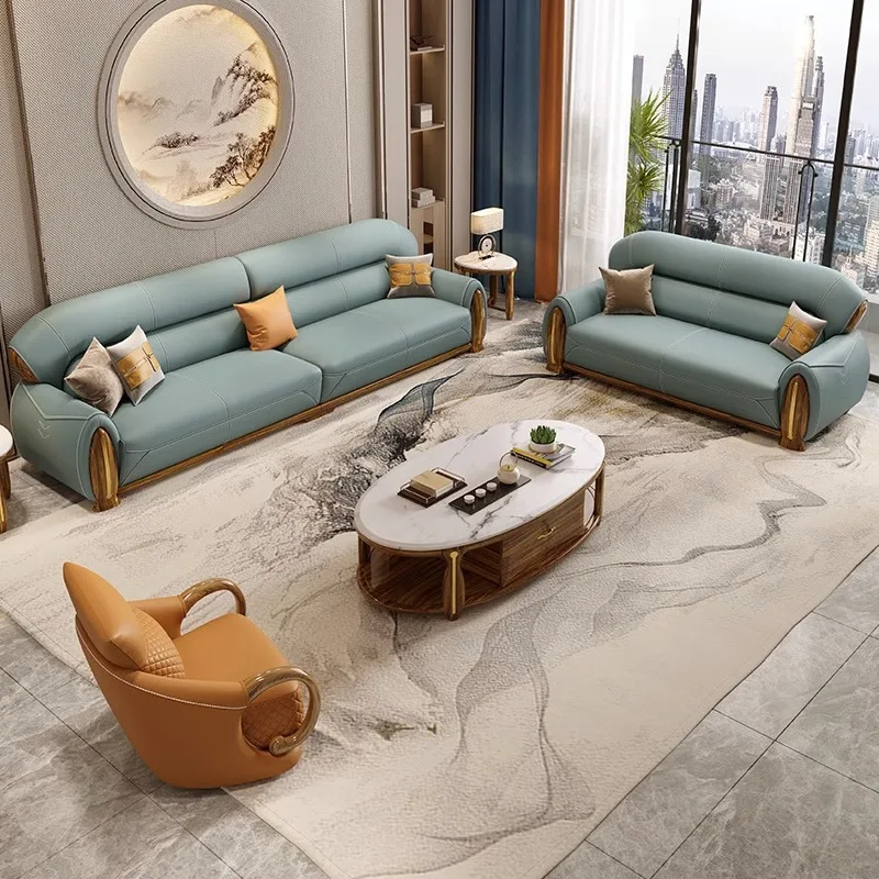 

Modern new Chinese style, ebony leather sofa, first layer cowhide