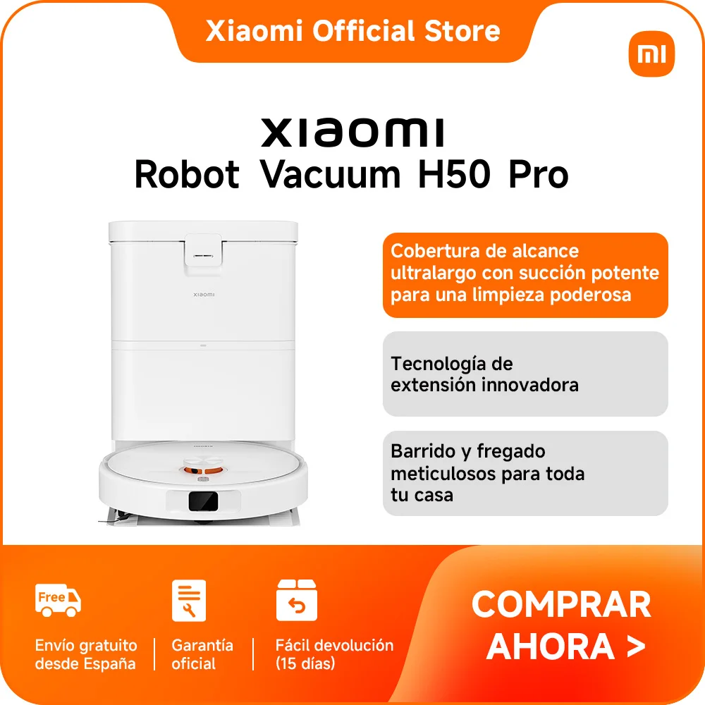 Official | Xiaomi Robot Vacuum H50 Pro, Cobertura de alcance ultralargo con succión potente para una limpieza poderosa, Tecnología de extensión innovadora, Barrido y fregado meticulosos para toda tu casa