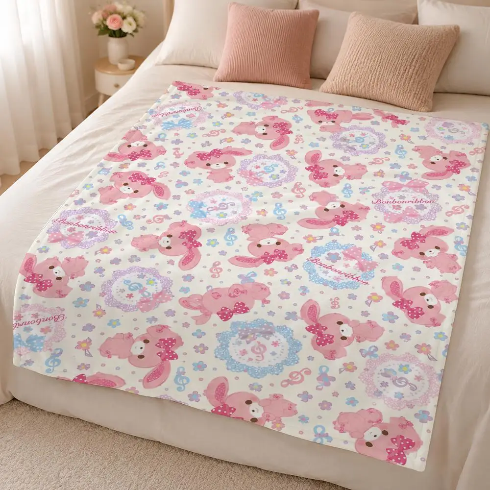 Character B-Bonbonribbon Cute Kawaii Bunny Throw 320g Soft Flannel Fleece Throw Blanket Cover Sofa Bed Dorm Nap Gift