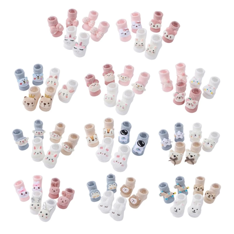 

F1CB Pack of 3pair Cartoon Dolls Knitted Baby Shoes Socks Comfortable Floor Socks Set