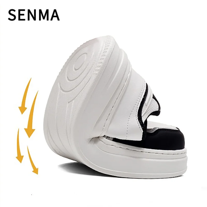 SENMA, zapatos informales de cuero para hombre, zapatos originales versátiles para parejas, zapatos deportivos ligeros de suela gruesa para mujer, Zapatillas de tenis