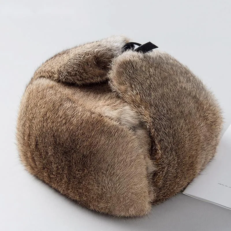 

Real Rex Rabbit Fur Hat Men's Lei Feng Hat Winter Outdoor Thickened Warm Genuine Fur Hat Russian Natural Fur Ear Protection Hat