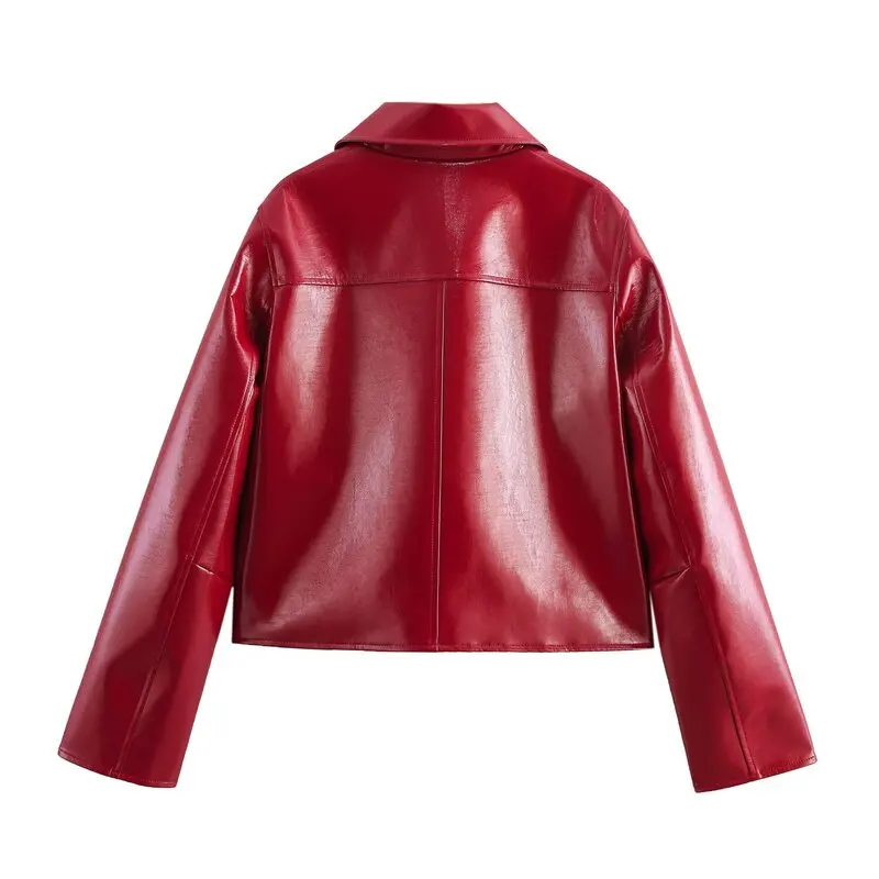 Lente 2025, Dames Faion Leather Lange Sve-kraag Jaet-jas Veelzijdige woon-werkkleding Ele Sle Loose Fit Regula...
