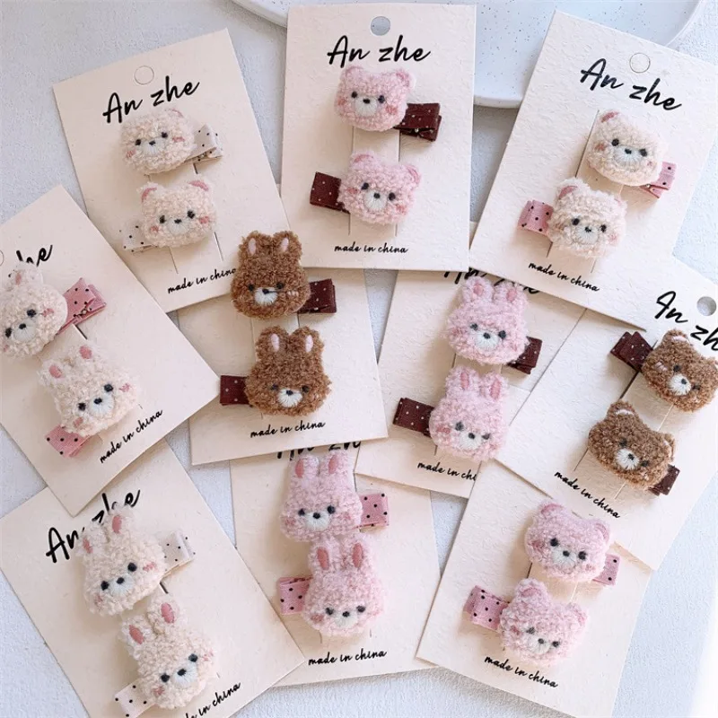 

Плюшевые заколки для волос в виде мультяшных медведей для девочек, для боковых прядей, детские заколки, 1 набор, милые, нескользящие, не повреждающие волосы, для малышей, заколки-зажимы, аксессуары для волос