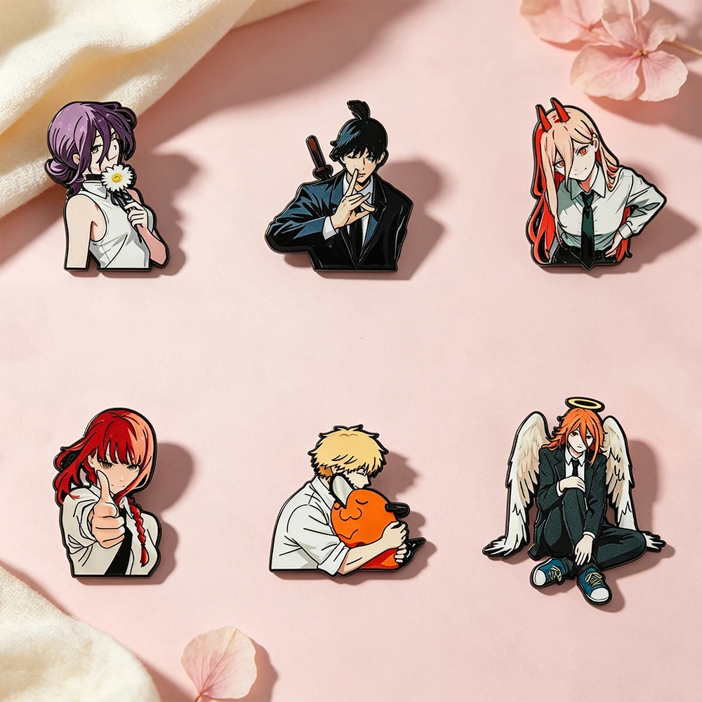 4/6/10Pcs Japanese Manga Inspired Enamel Pins Set Devil Hunter Character Metal Brooches Cool Lapel Badges for Backpack