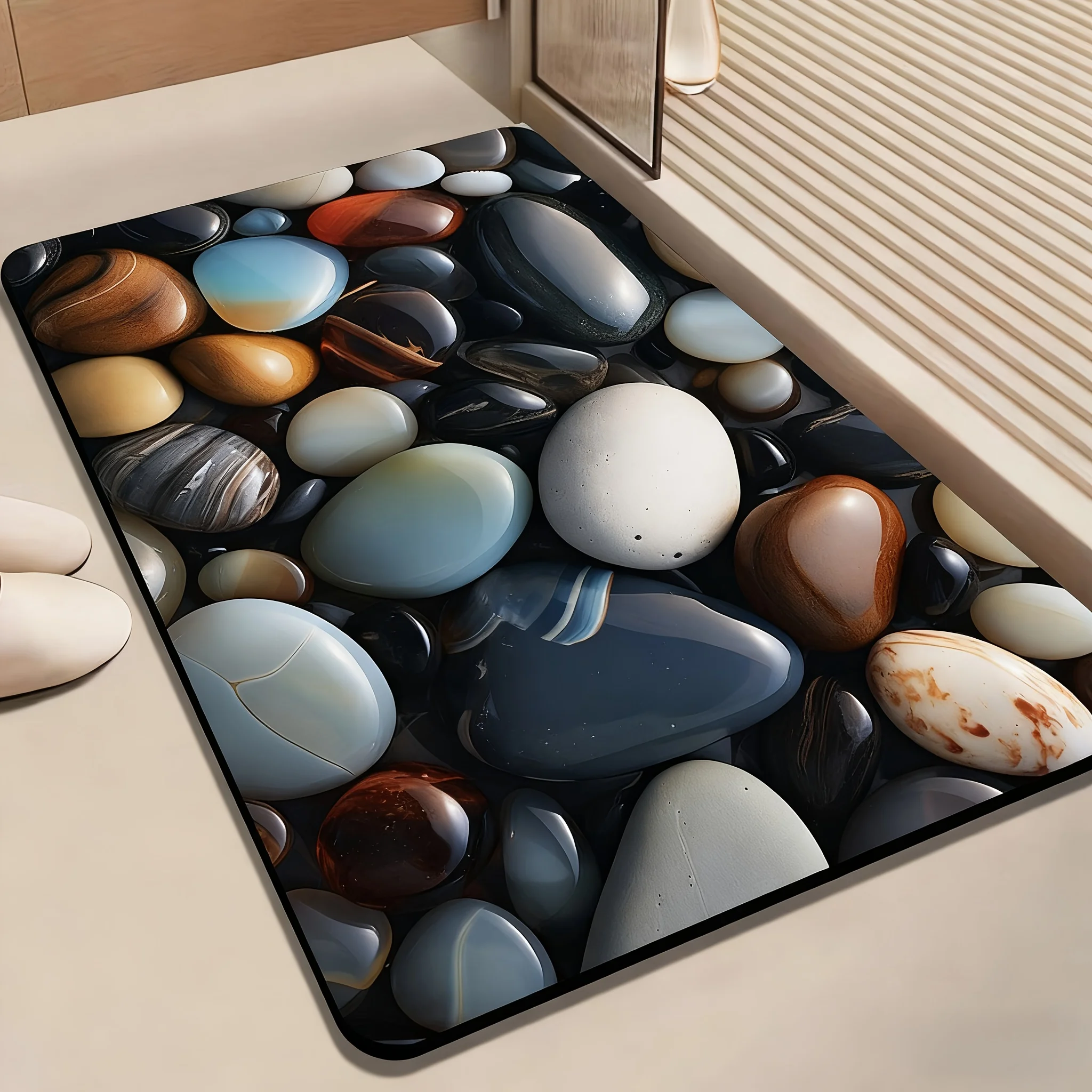 VIKAMA pebble cool bathroom carpet, absorbent and non slip, machine washable, shower room, floor mat, home decoration