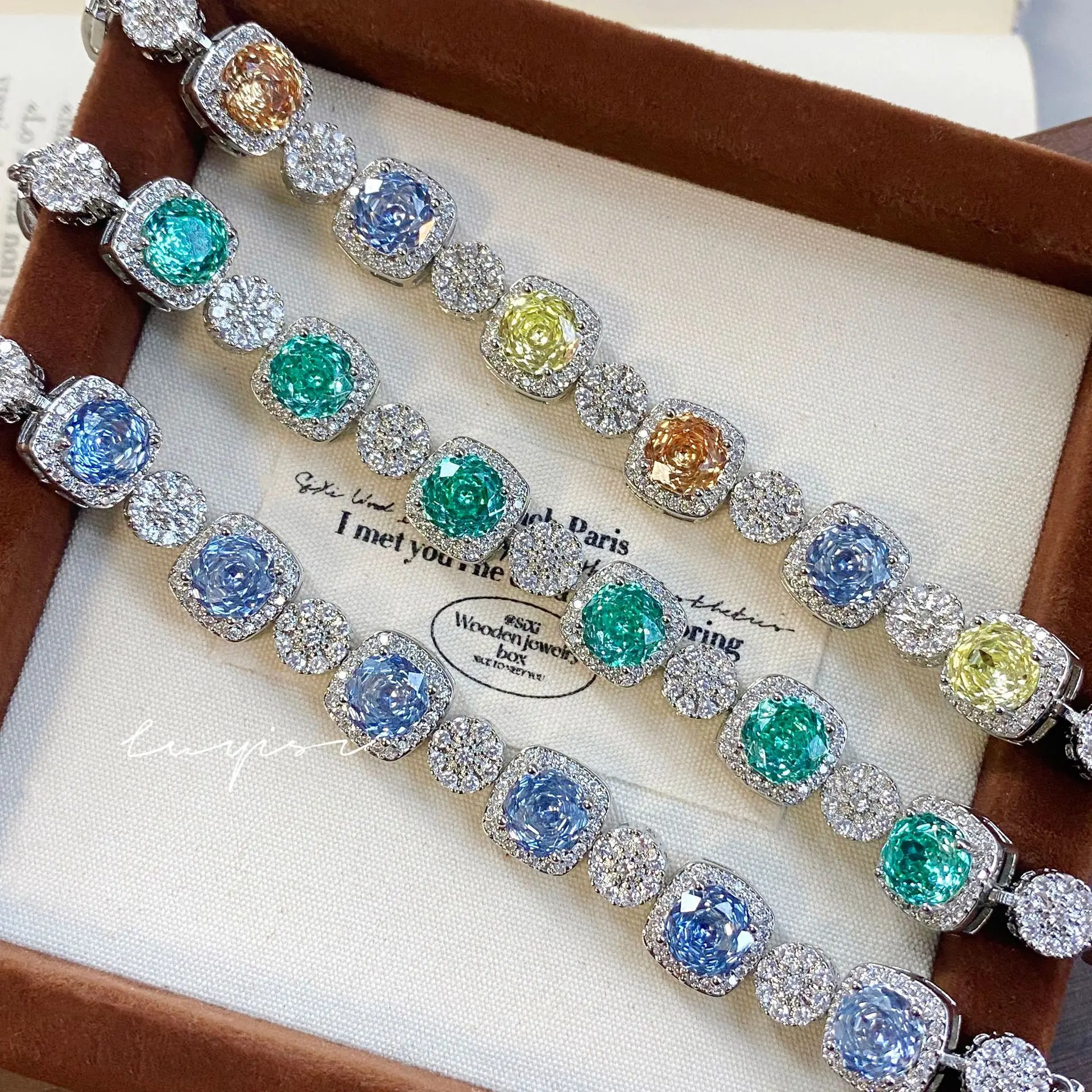 Fashion Light Luxury Octagonal Millennium Rose Cut Tanzanite Blue Bracelet Inlaid with High Carbon Diamond Rose Paraiba Jewelry