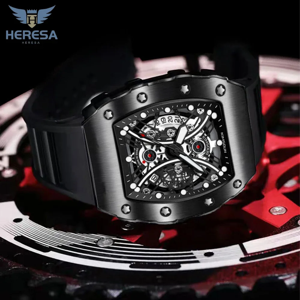 

HERESA Fashion Square Dial Leather Men Watches Luxury Sport Waterproof Watch Men Chronograph Quartz Square Luminous WristWatches