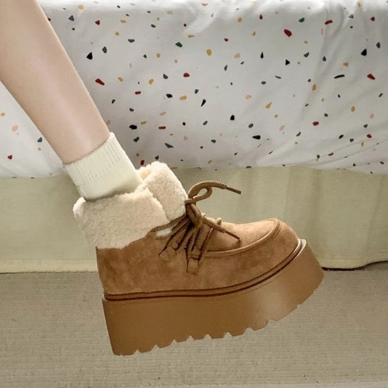 Winter Chunky Platform Women Fur Snow Boots Keep Warm Thick Sole Warm Cotton Short Booties Shoes Zapatos Mujer
