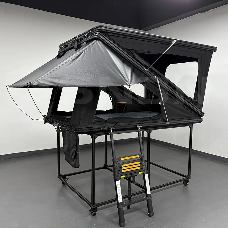 

Z Shape Roof Top Tent 2-3 Person Aluminum Hard Shell Waterproof Canvas Fabric Big Inner Space Camping Car Rooftop Tent