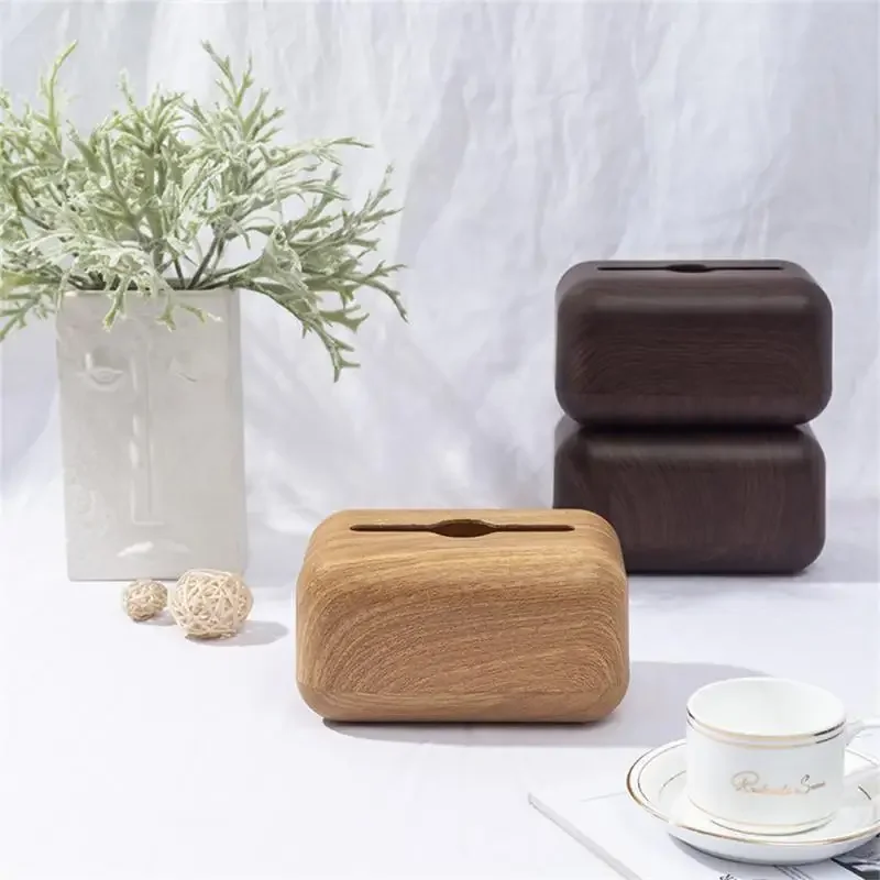 Tissue Box Napkin Storage Holder Wooden Cover ABS Toilet Paper Case Container Simple Stylish Home Car Desktop Organizer