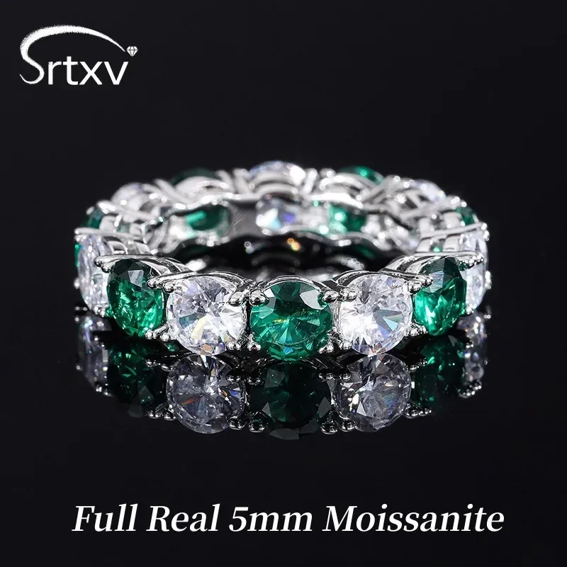 7CTTW Full 5mm Colorful Moissanite Rings for Women 925 Silver Sterling Engagement Wedding Eternity Band Promise Gift Jewelry GRA