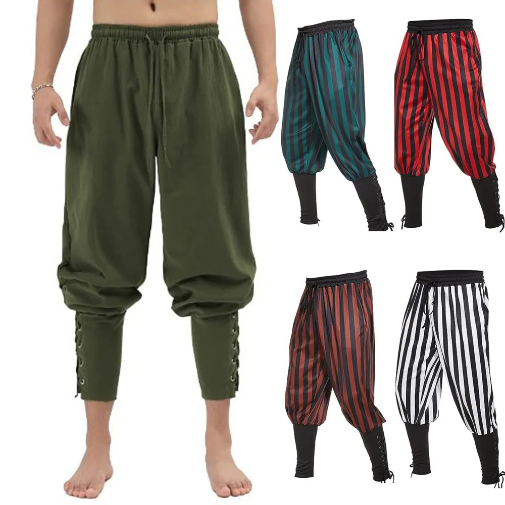 

Mens Medieval Trousers Viking Pirates Leg Bandage Loose Pants Renaissance Gothic Lounge Horseman Pants Halloween Cosplay Costume