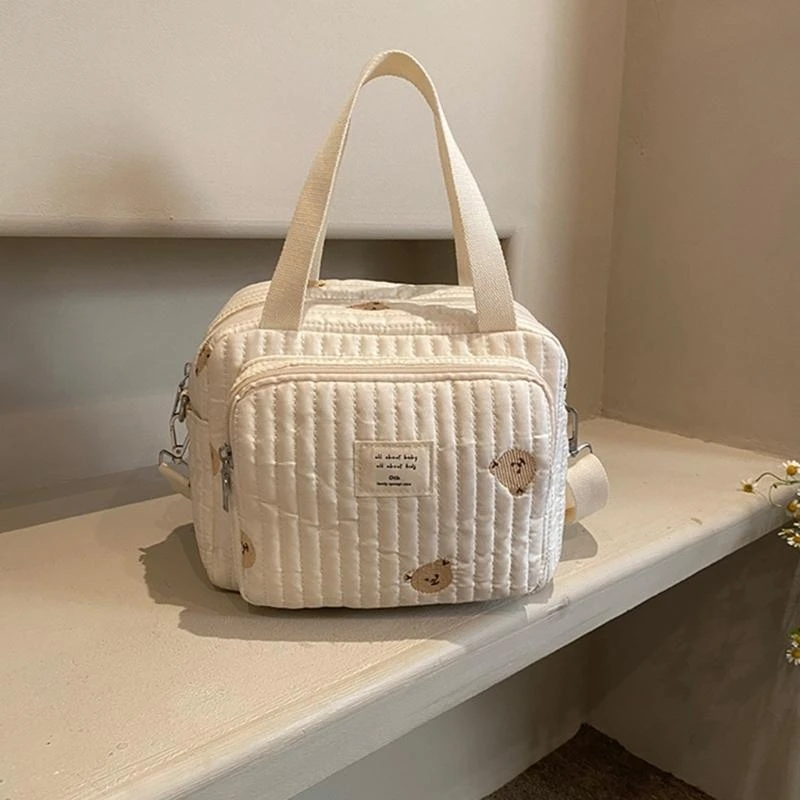 J15U Functional Nappy Fashionable Embroidered Diaper Bag for Moms Infants Toddlers Burp Cloth Storage Organiser Case