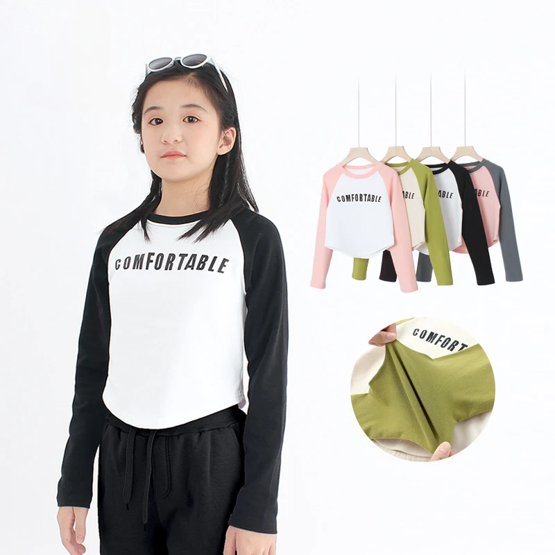 

Autumn Girls T-shirt Long Sleeve Cashmere Tops Clothes for Kids Cozy Casual All-match Sportwear Cotton Patchwork Children Tees