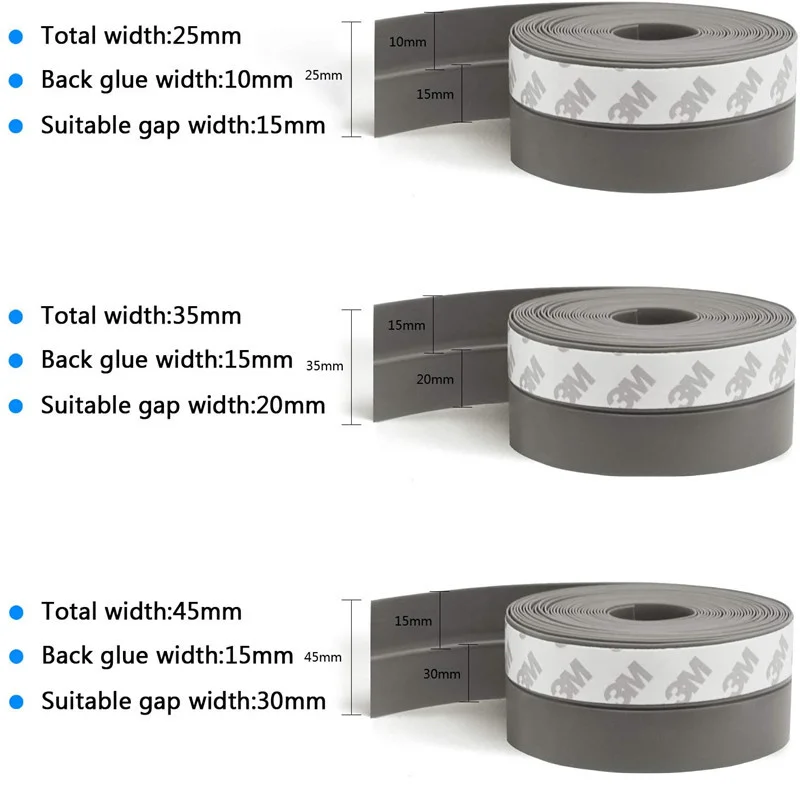 5M Door Bottom Seal Strip Weather Window Rubber Sound Insulation Weatherstrip Windproof Dust Adhesive Door Bottom Sealing Tapes