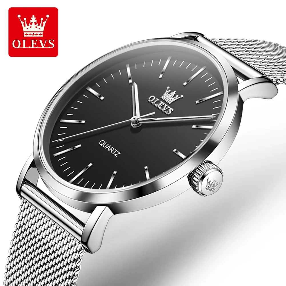 OLEVS Ultra Thin 9mm Quartz Watches for Men Original Mesh Steel Strap Men's Wristwatch Simple Fashion Waterproof Man Watch 7125
