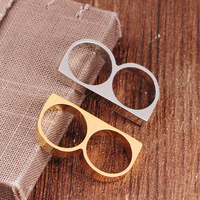 Punk Women/Men Two Fingers Rings Personality Hip Hop Stainless Steel Brass Knuckles Fashion Ring Jewelry