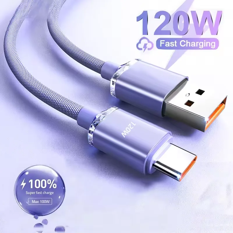 120W USB C To Type C Cable 6A PD Super Fast Charging Data Cord For iPhone 15 Pro Max Samsung S24 S23 Xiaomi Redmi Charger Cable