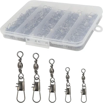 210pcs Barrel Fishing Swivel Connectors, Double Loop Secure Snap Pin Tackle, Smooth Rotation Swivels for Freshwater & Saltwater