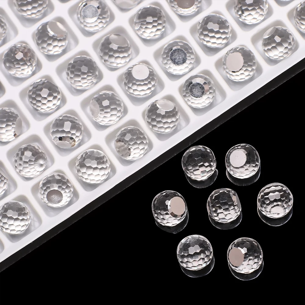 20 Pcs 6/8/10/12mm 128Faceted Round Ball Crystal Glass Beads No Hole Flatback For DIY Making Earing Jewelry Handmade Nail Decor