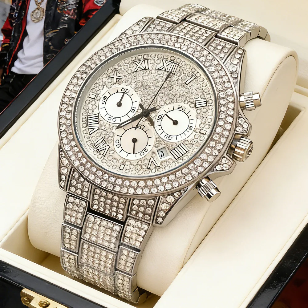 NO Logo Silver Gold Full Diamond Hip Hop Iced Out Bling Quartz Watch Men Fashion Hot Brand AAA Watch Man Jewelry Dropshipping