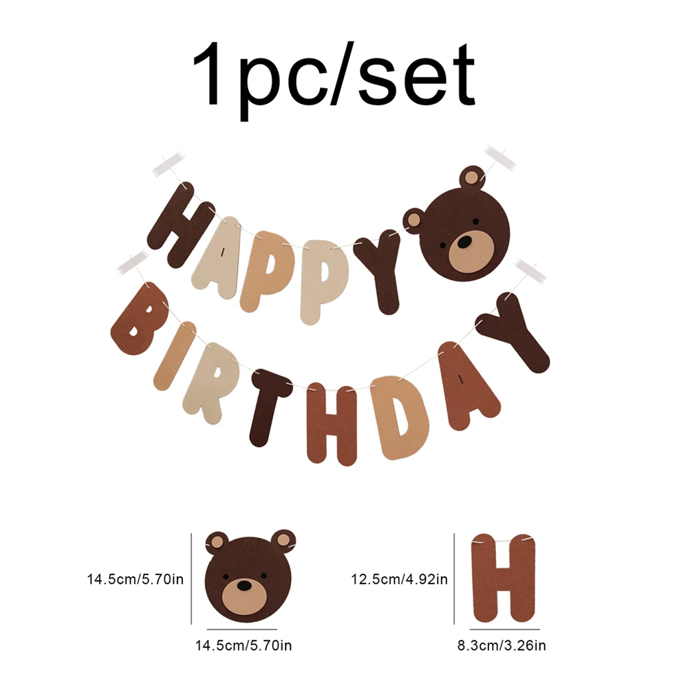 1 Set Of Brown Bear Birthday Banner Party Decoration Supplies Non-woven Holiday Letter Banner Baby Shower Party Banner For Boys