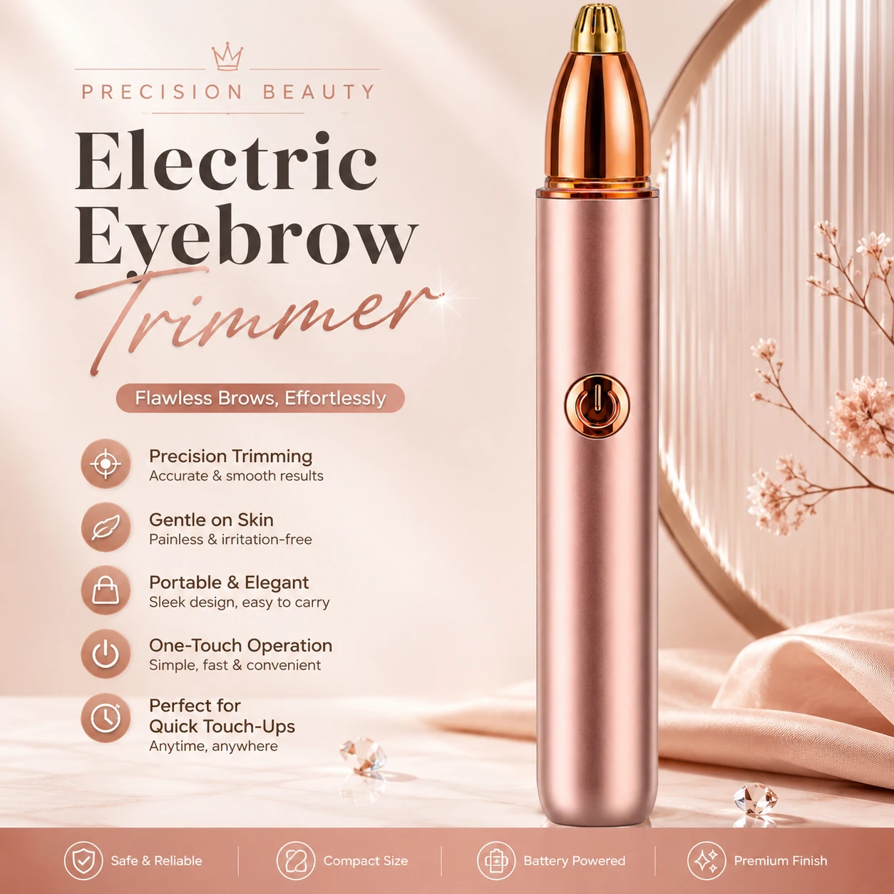 Mini Electric Eyebrow Trimmer USB Rechargeable Portable Facial Hair Removal Safety Automatic Trimmer for Women Men Grooming Tool
