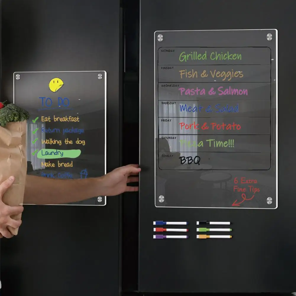 Tablero de recordatorio magnético acrílico, tablero de mensajes magnético, conjunto de calendario semanal con rotuladores coloridos, tablero de