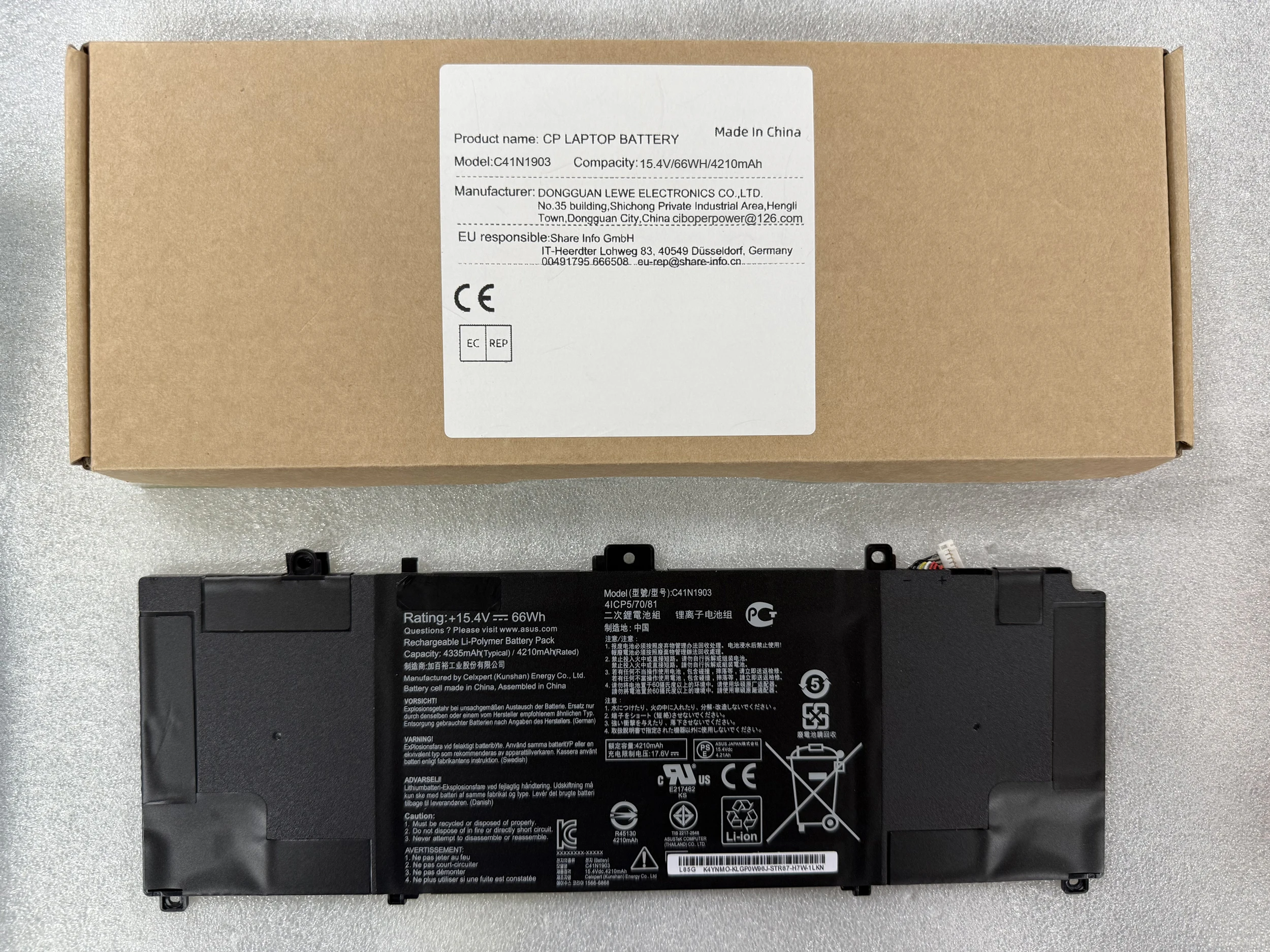 CP Laptop Battery 0B200-03560100 C41N1903 15.4V/66WH/4210mAh For ExpertBook B9450FA B9450FA-BM0194R B9450FA-XS79 B9450FA-BM0504R