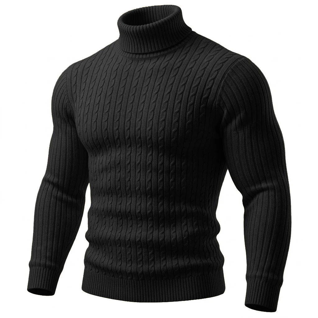 Men's Cable Knit Turtleneck Pullover Sweater Warm Soft Thermal Jumper Winter Fit Long Sleeve Sweaters for Cold Weather Knitwear