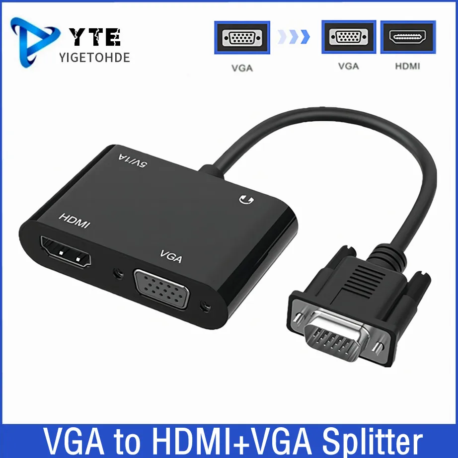 VGA to VGA+HDMI-compatible Adapter Splitter With 3.5Mm Video Audio Converter Support Dual Display For PC Projector TV Multi-Port