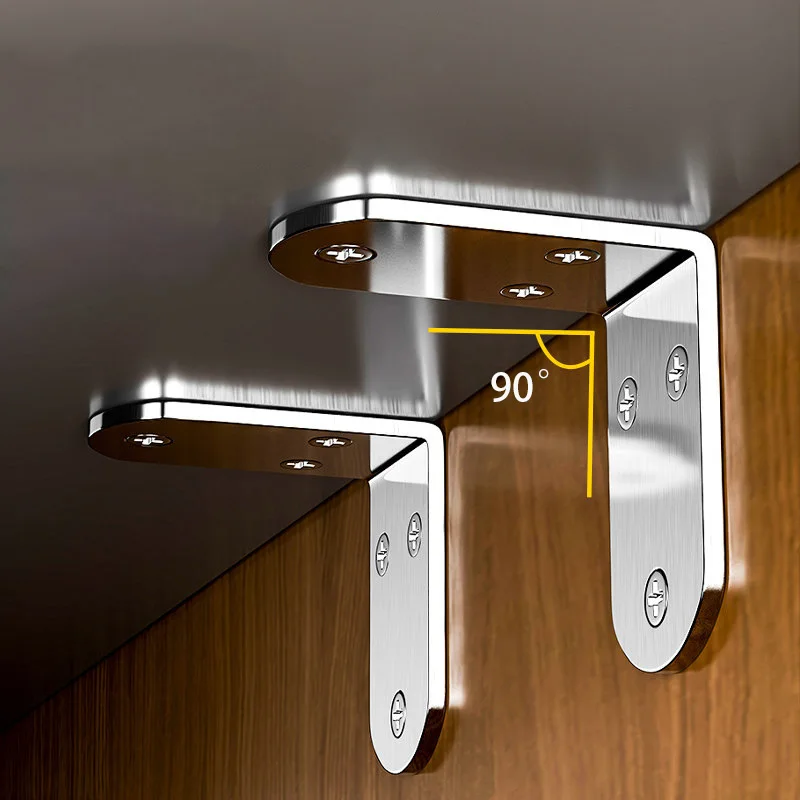 1Pair 90 Degree Right Angle Corner Bracket Stainless Steel L-Shaped Furniture Hardware Cabinet Shelf Reinforcement Connector