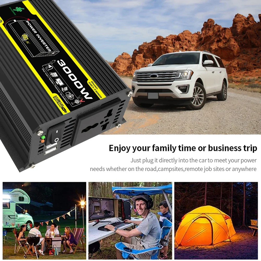 Trasformatore di tensione per auto Dual USB 3000W DC 12V a AC 110/220V Inverter per auto Inverter di potenza digitale fusibile integrato per camper