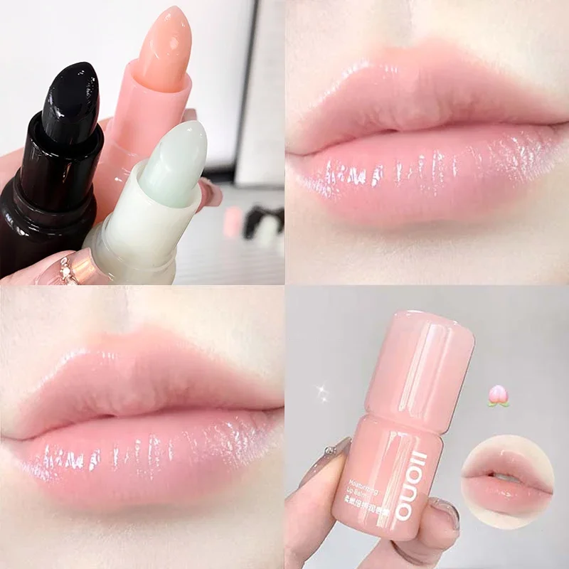 1Pc Peach Moisturizing Lip Balm Colorless Hydrating Lips Mask Stick Reduce Lip Lines Lip Care Transparent Change Color Lipstick