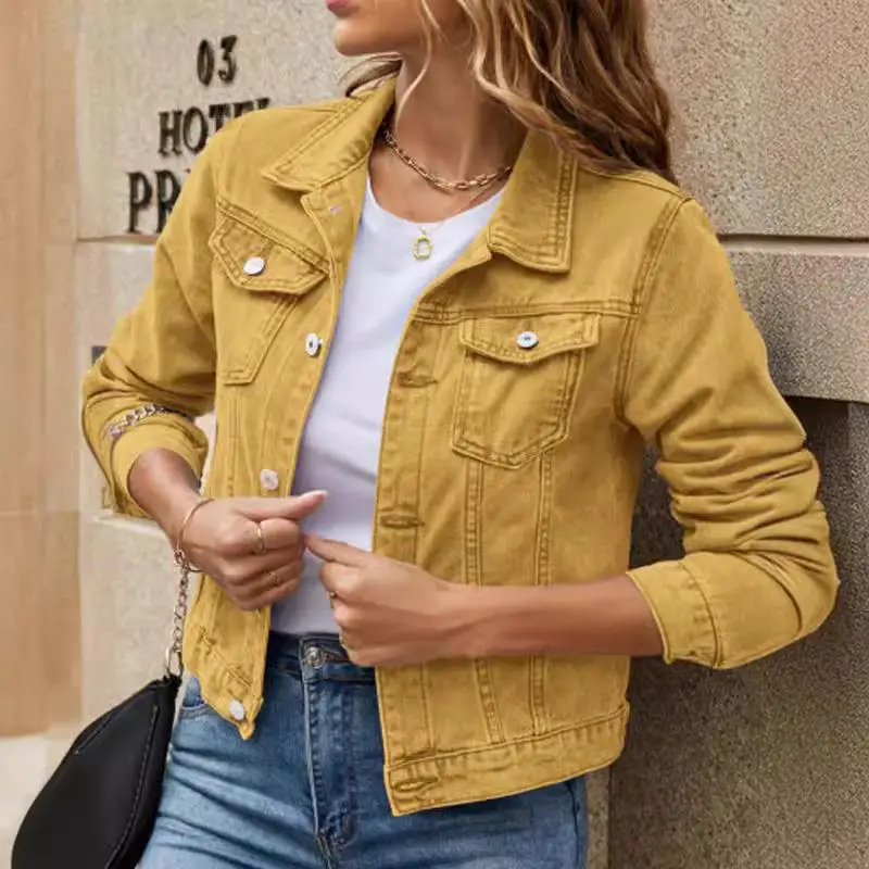 

Джинсовая куртка с отложным воротником, женская верхняя одежда из хлопка, 00% летняя коллекция для поездок на работу, модное женское пальто