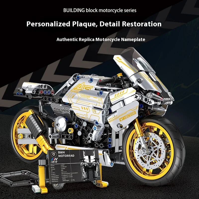 Modellino di motocicletta in blocchi da costruzione Technic, giocattolo educativo assemblabile per ragazzi, puzzle fai da te, ornamento creativo fatto a mano.